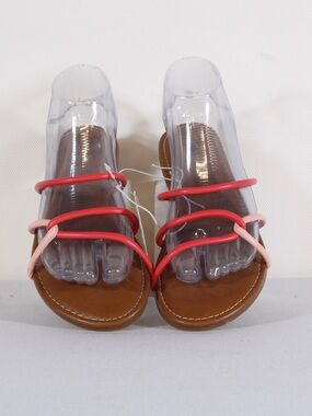 Shade & Shore Red and Pink Strappy Slide Sandals NWT